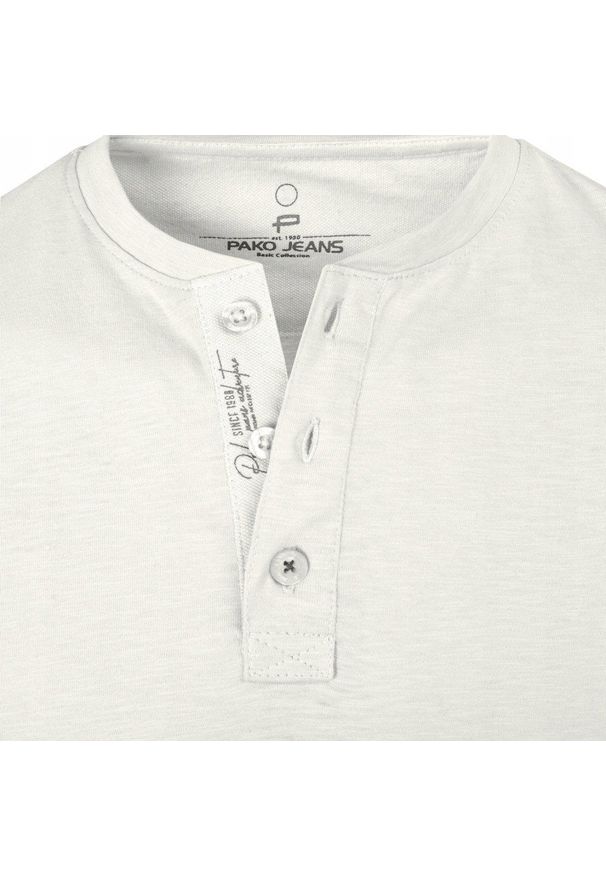 Biały Męski T-Shirt, Dekolt z Guzikami - Pako Jeans. Okazja: na co dzień. Kolor: biały. Materiał: bawełna. Styl: casual