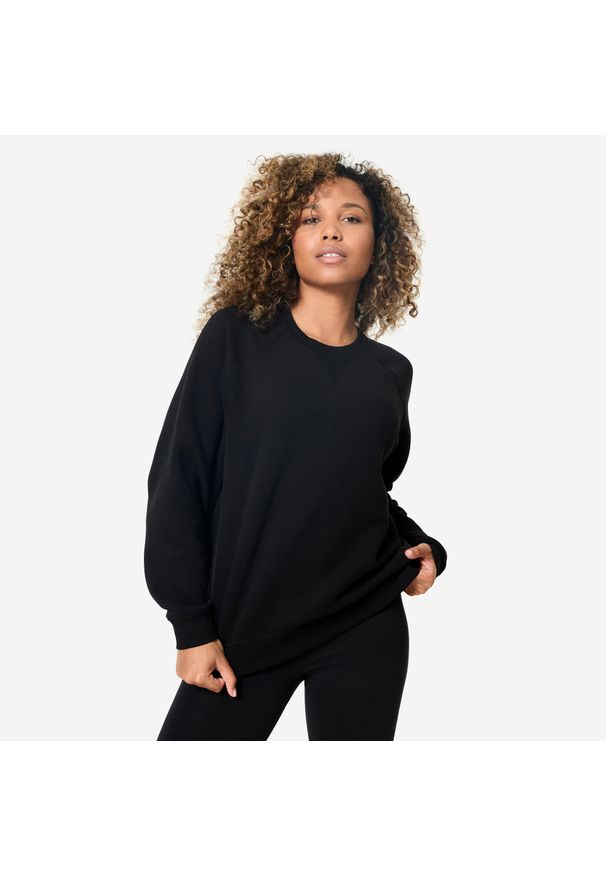 DOMYOS - Bluza damska Domyos Gym & Pilates. Kolor: czarny. Materiał: materiał. Długość rękawa: raglanowy rękaw. Sport: joga i pilates