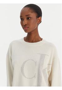 Calvin Klein Jeans Sweter Smooth LV047E304G Beżowy Regular Fit. Kolor: beżowy. Materiał: bawełna #5