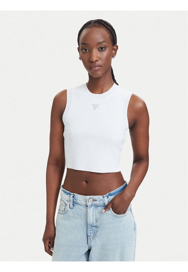 Guess Top W4GZ34 Z3F40 Biały Slim Fit. Kolor: biały. Materiał: syntetyk