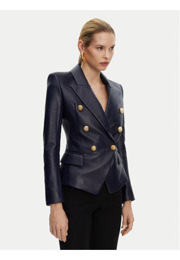 Balmain Marynarka DF0SG185LC62 Granatowy Regular Fit. Kolor: niebieski. Materiał: skóra