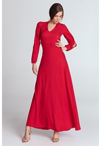 e-margeritka - Sukienka do kostek czerwona - 36. Kolor: czerwony. Materiał: poliester, materiał. Długość rękawa: długi rękaw. Wzór: gładki. Typ sukienki: proste, rozkloszowane. Styl: elegancki. Długość: maxi #1