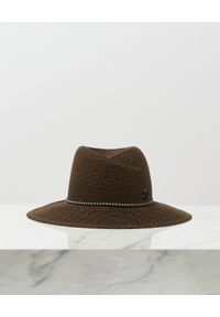 MAISON MICHEL PARIS - Brązowy słomiany kapelusz ze zdobieniem. Kolor: brązowy. Materiał: lakier. Wzór: aplikacja #2