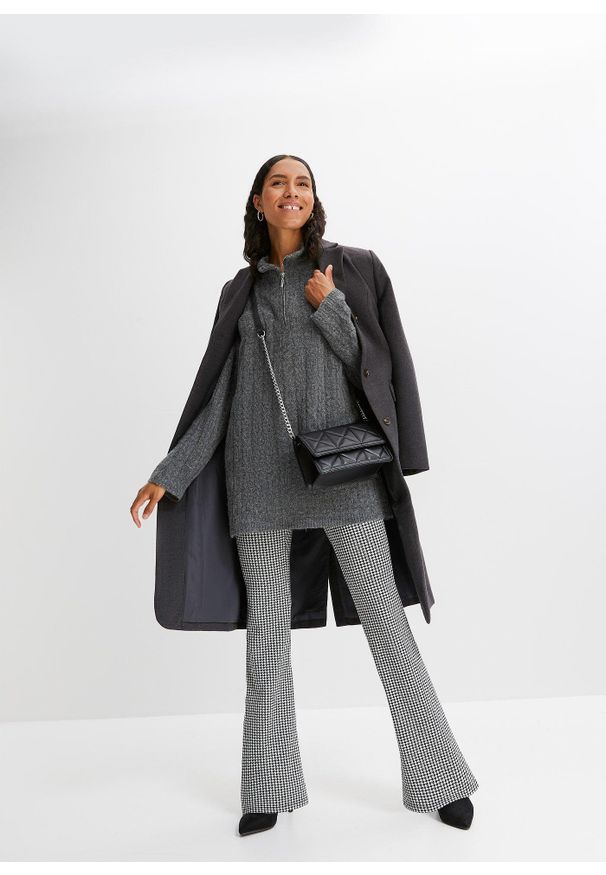 bonprix - Długi sweter we wzór w warkocze. Kolor: szary. Długość: długie