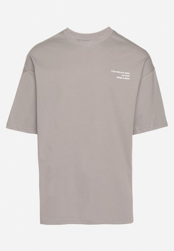 Born2be - Szara Koszulka T-shirt z Nadrukiem z Przodu i na Plecach Ninarelia. Okazja: na co dzień. Kolor: szary. Wzór: nadruk. Styl: casual