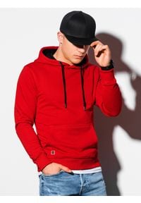 Ombre Clothing - Bluza męska z kapturem B1224 - czerwona - XXL. Typ kołnierza: kaptur. Kolor: czerwony. Materiał: poliester, bawełna #3