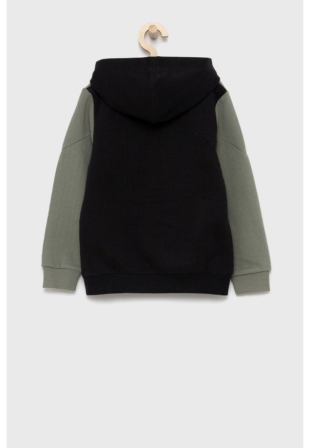 Name it Bluza dziecięca kolor zielony z kapturem z nadrukiem. Okazja: na co dzień. Typ kołnierza: kaptur. Kolor: zielony. Materiał: poliester, bawełna. Wzór: nadruk. Styl: casual
