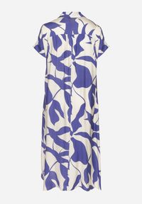 Born2be - Niebieska Sukienka Rozkloszowana z Bawełną w Abstrakcyjny Print Telanisa. Okazja: na co dzień. Kolor: niebieski. Materiał: bawełna. Wzór: nadruk. Typ sukienki: rozkloszowane. Styl: elegancki, casual