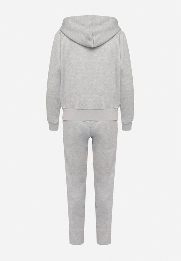 Born2be - Szary Komplet Dresowy Rozpinana Bluza z Kapturem Spodnie z Napisami Semirwen. Kolor: szary. Materiał: dresówka. Wzór: napisy