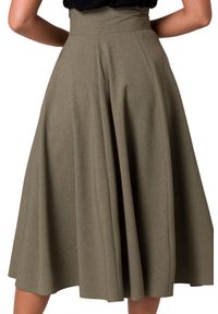 BeWear - Rozkloszowana spódnica z wysokim stanem i kieszeniami khaki. Stan: podwyższony. Kolor: brązowy. Styl: elegancki #4