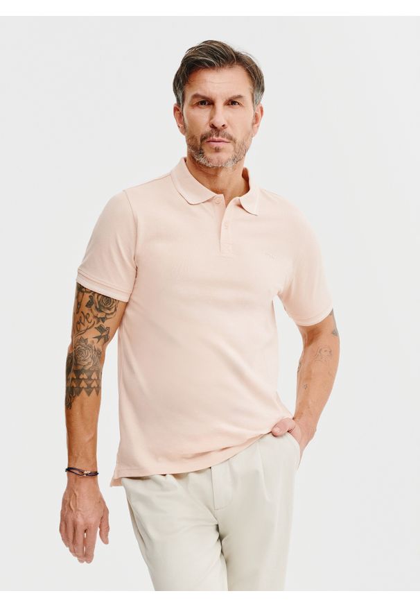 Pako Lorente - PAKO LORENTE – T-shirt polo w kolorze różowym. Okazja: na co dzień. Typ kołnierza: polo. Kolor: szary, różowy, biały. Materiał: bawełna. Styl: casual