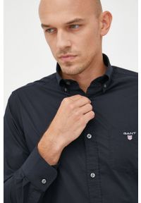 GANT - Gant Koszula bawełniana 3046400 męska kolor czarny regular z kołnierzykiem button-down. Typ kołnierza: button down. Kolor: czarny. Materiał: bawełna #1