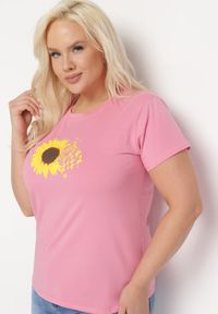Born2be - Różowy Bawełniany T-shirt z Nadrukiem na Przodzie Galamella. Kolor: różowy. Materiał: bawełna. Wzór: nadruk #3
