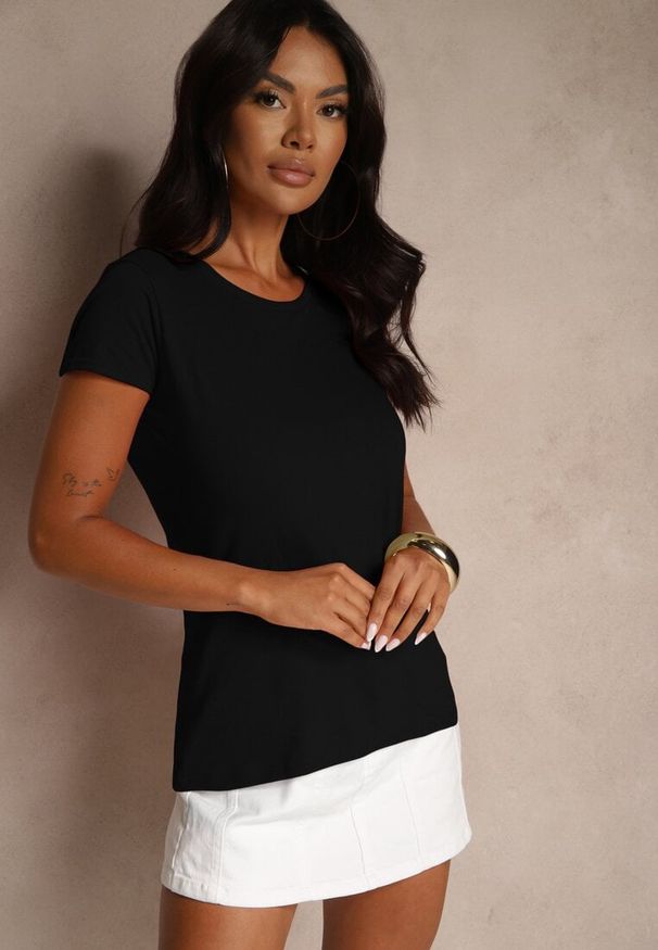 Renee - Czarny Bawełniany Casualowy T-shirt Arpollia. Okazja: na co dzień. Kolor: czarny. Materiał: bawełna. Styl: casual