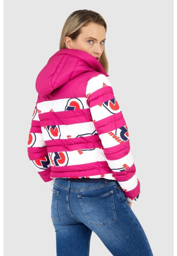 Invicta - INVICTA Różowa kurtka damska w białe pasy i logo, Rozmiar S. Kolor: różowy