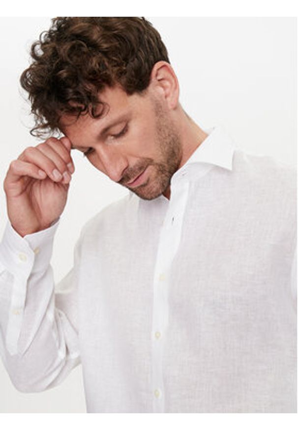 Bugatti Koszula 9150 58540A Biały Slim Fit. Kolor: biały. Materiał: len