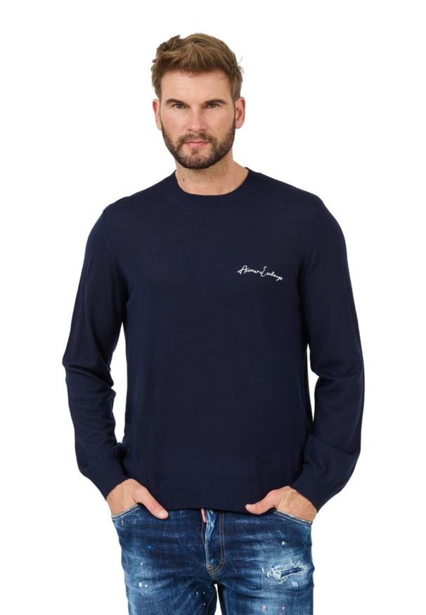 Armani Exchange - ARMANI EXCHANGE Granatowy męski sweter Jumpers, Rozmiar XL. Kolor: niebieski