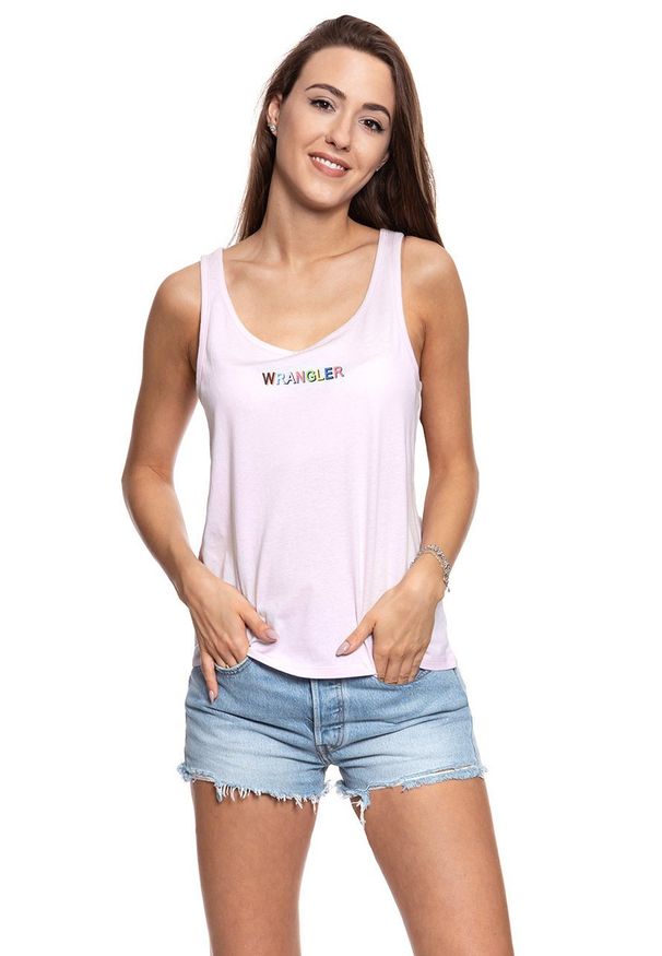 Wrangler - WRANGLER T SHIRT DAMSKI TANK LAVENDER FOG W7387EVVW 112131062. Długość rękawa: na ramiączkach. Wzór: kolorowy