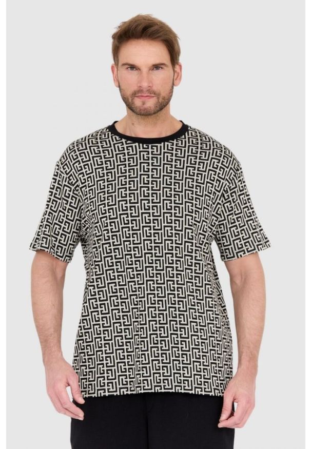 Balmain - BALMAIN Męski t-shirt w czarno-biały monogram, Rozmiar 2XL. Kolor: wielokolorowy