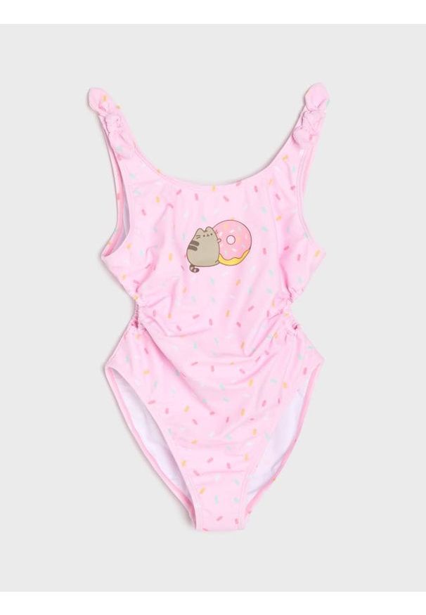 Sinsay - Jednoczęściowy strój kąpielowy z bocznym marszczeniem Pusheen the Cat - różowy. Kolor: różowy
