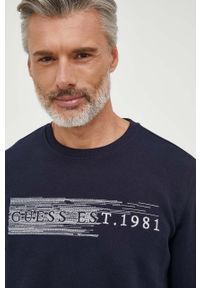 Guess bluza męska kolor granatowy z aplikacją. Kolor: niebieski. Wzór: aplikacja. Styl: klasyczny #3