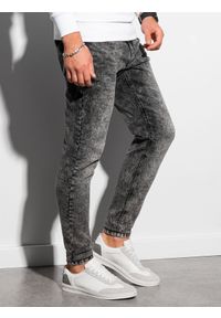 Ombre Clothing - Spodnie męskie jeansowe z marmurkowym efektem SLIM FIT P1022 - czarne - XXL. Kolor: czarny. Materiał: jeans
