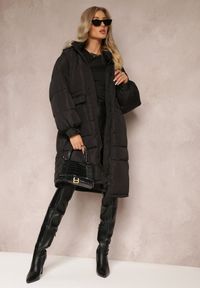 Renee - Czarna Kurtka Oversize do Kolana z Kapturem Zasi. Okazja: na co dzień, na spacer. Typ kołnierza: kaptur. Kolor: czarny. Materiał: jeans. Długość: do kolan. Sezon: zima. Styl: casual, elegancki #5