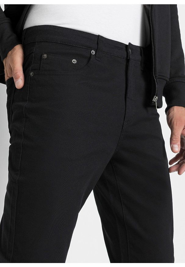 bonprix - Spodnie ze stretchem Classic Fit Straight, z czystej bawełny. Stan: podwyższony. Kolor: czarny. Materiał: bawełna