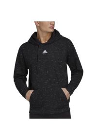 Adidas - Bluza adidas Essentials Melange French Terry Hoodie HE1787 - czarna. Kolor: czarny. Materiał: wiskoza, tkanina, poliester, bawełna. Styl: klasyczny