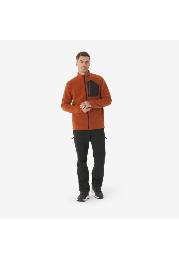 quechua - Polar turystyczny męski Quechua MH500 zamek. Kolor: czarny, wielokolorowy, brązowy, pomarańczowy. Materiał: poliester, poliamid, materiał, elastan. Sport: turystyka piesza