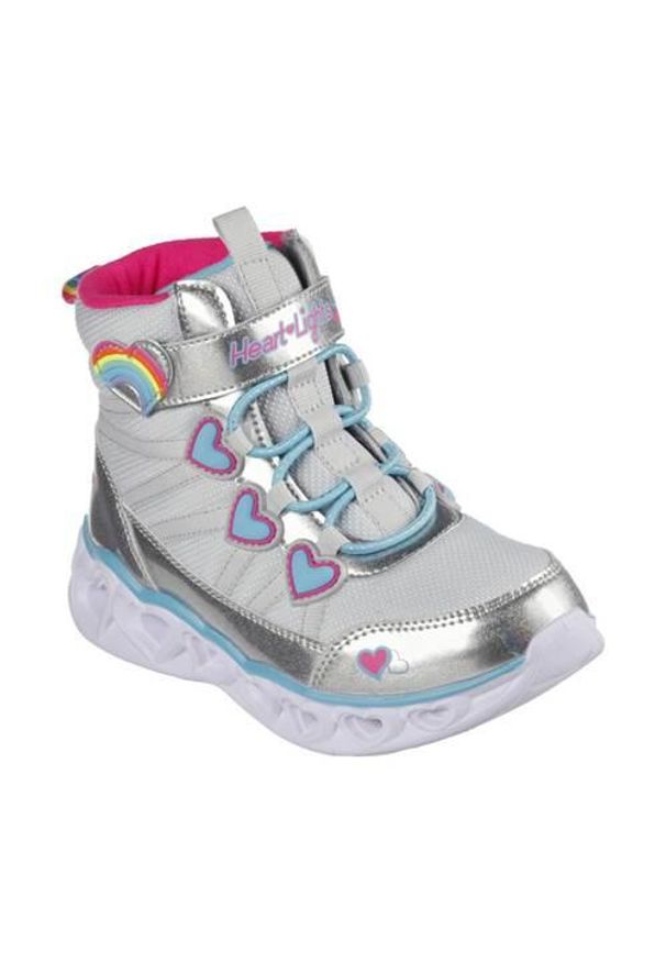 skechers - Buty do chodzenia dla dzieci Skechers Heart Lights. Wysokość cholewki: za kostkę. Zapięcie: rzepy. Kolor: wielokolorowy, szary. Materiał: materiał. Szerokość cholewki: normalna. Sport: turystyka piesza