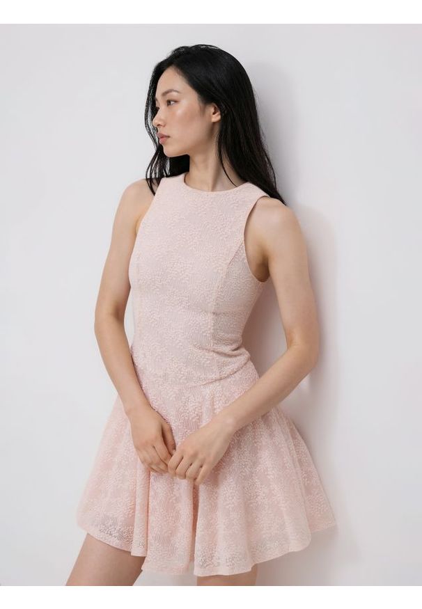 Reserved - Sukienka mini - pastelowy róż. Kolor: różowy. Materiał: tkanina. Długość: mini