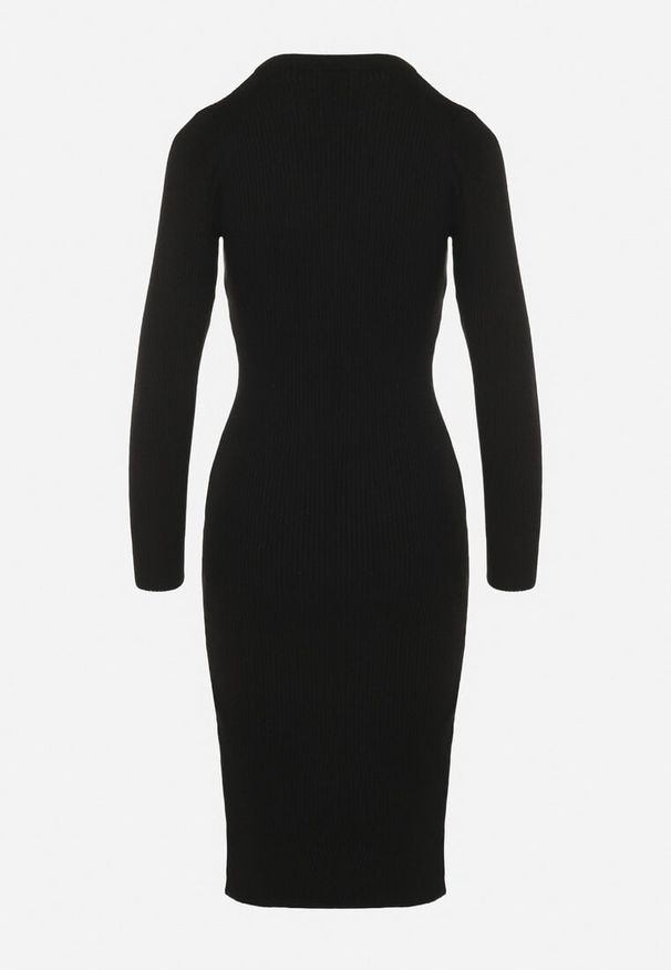 Born2be - Czarna Sukienka Dzianinowa Dopasowana Morttina. Okazja: na co dzień. Kolor: czarny. Materiał: dzianina. Długość rękawa: długi rękaw. Typ sukienki: proste. Styl: casual, elegancki, klasyczny. Długość: midi