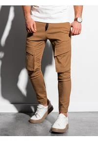 Ombre Clothing - Spodnie męskie joggery P999 - camel - XXL. Materiał: elastan, bawełna. Wzór: aplikacja #4