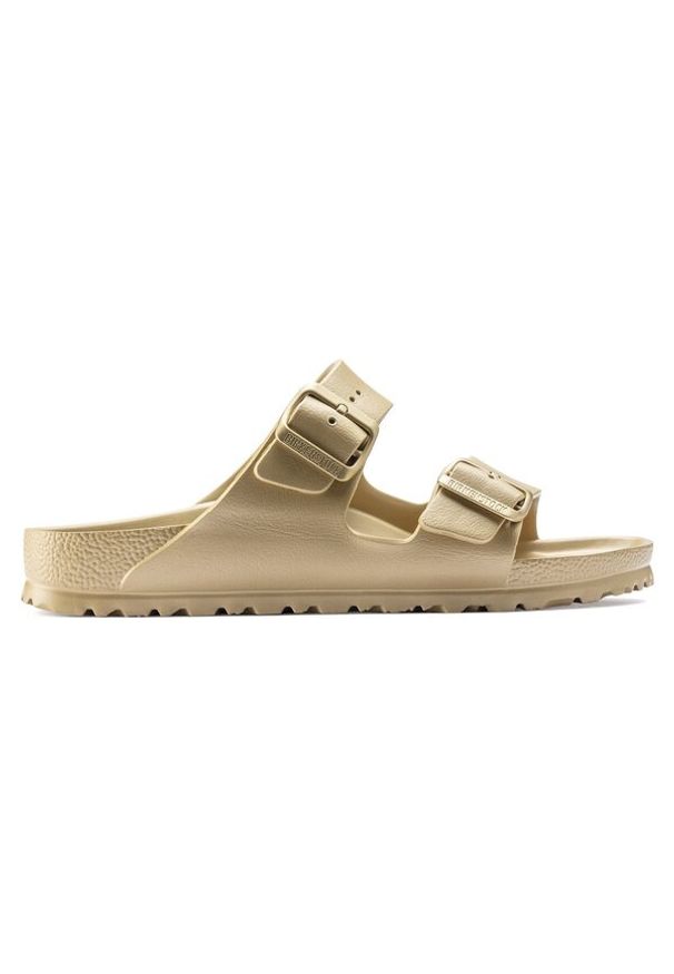Birkenstock Arizona Essentials EVA Klapki damskie. Okazja: na plażę. Kolor: złoty. Wzór: paski. Sezon: lato. Styl: klasyczny, glamour