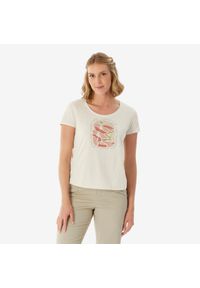 quechua - Koszulka turystyczna z krótkim rękawem damska Quechua NH500. Kolor: biały. Materiał: poliester, lyocell, bawełna, materiał. Długość rękawa: krótki rękaw. Długość: krótkie. Sport: turystyka piesza #1