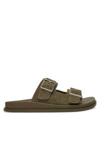 Calvin Klein Klapki City Sandal Buckle Suede HW0HW03130 Zielony. Kolor: zielony. Materiał: zamsz, skóra #1