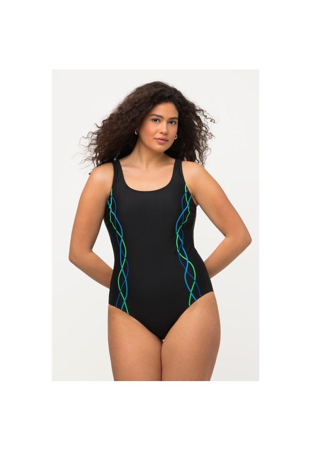 ULLA POPKEN - Damski Strój kąpielowy lamówki bez miękkich miseczek pas pod biustem. Kolekcja: plus size. Kolor: czarny. Materiał: elastan, poliamid, materiał