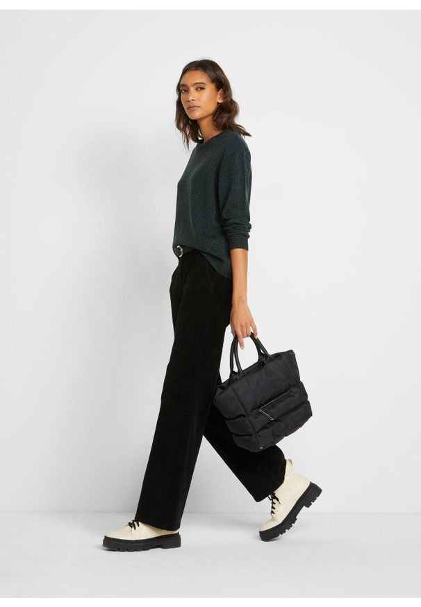 bonprix - Sweter melanżowy z okrągłym dekoltem. Kolor: zielony. Materiał: dzianina. Wzór: melanż