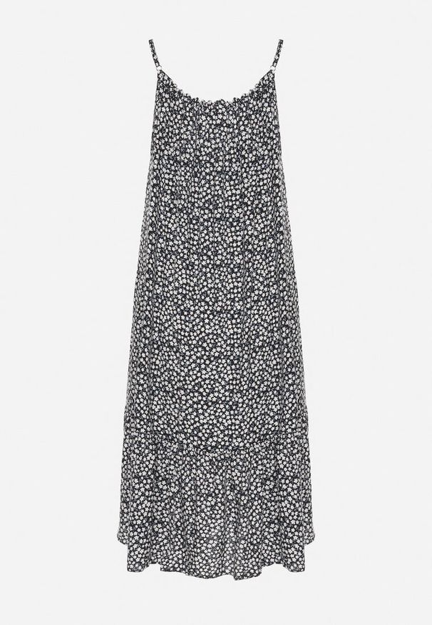 Born2be - Czarna Rozkloszowana Sukienka z Bawełny w Kwiatowy Wzór Nilaretia. Okazja: na co dzień. Kolor: czarny. Materiał: bawełna. Długość rękawa: na ramiączkach. Wzór: kwiaty. Sezon: lato. Typ sukienki: rozkloszowane. Styl: casual