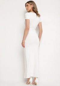 Born2be - Biała Taliowana Sukienka z Wiskozą z Marszczeniem Milasela. Kolor: biały. Materiał: wiskoza. Styl: klasyczny, elegancki #3