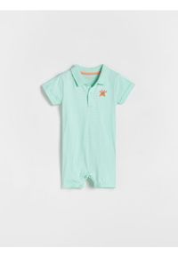 Reserved - Kombinezon z haftem - jasnoturkusowy. Kolor: turkusowy. Materiał: bawełna, dzianina. Wzór: haft #1