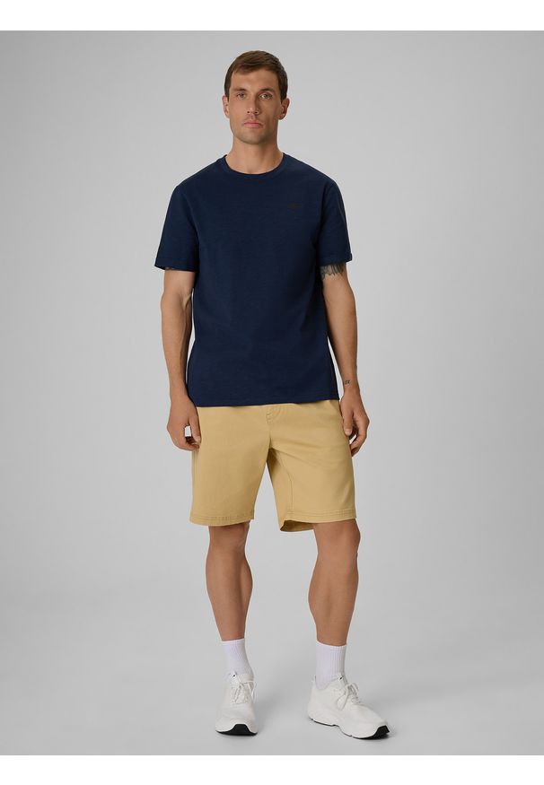 4f - 4F T-shirt regular gładki męski - granatowy L. Okazja: na co dzień. Kolor: niebieski. Materiał: bawełna, dzianina. Wzór: gładki. Styl: casual