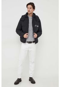 Calvin Klein Jeans kurtka męska kolor czarny zimowa. Kolor: czarny. Materiał: włókno, materiał. Wzór: nadruk. Sezon: zima #5