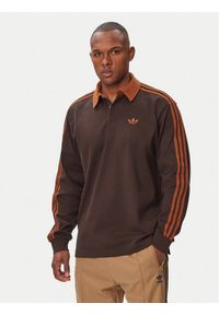 Adidas - adidas Bluza 3-Stripes Rugby Longsleeve Polo KE4112 Brązowy Regular Fit. Typ kołnierza: polo. Kolor: brązowy. Materiał: bawełna. Długość rękawa: długi rękaw #1