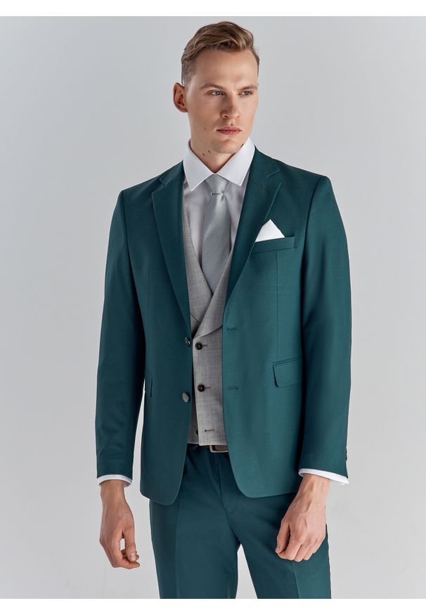Pako Lorente - PAKO LORENTE – Zielona marynarka garniturowa P22SF-3G-017-Z-S. Okazja: na ślub cywilny, na wesele. Kolor: zielony. Materiał: wełna