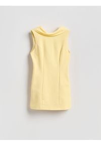 Reserved - Sukienka mini z wiązaniem - jasnożółty. Kolor: żółty. Materiał: bawełna, tkanina. Typ sukienki: proste. Długość: mini #1