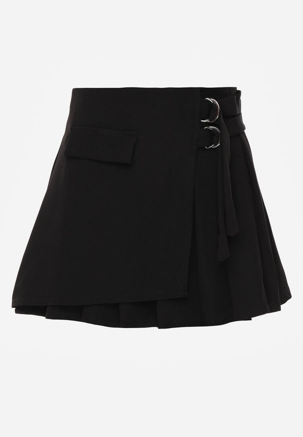 Renee - Czarna Kopertowa Spódnica Mini w Stylu Cargo z Paskami Eire. Kolor: czarny