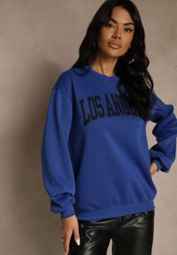 Renee - Niebieska Bluza z Bawełną Ozdobiona Napisem Fezolda. Okazja: na co dzień. Kolor: niebieski. Materiał: bawełna. Wzór: napisy, aplikacja. Styl: klasyczny, casual, elegancki #5