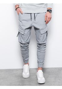 Ombre Clothing - Spodnie męskie joggery P1026 - szare - XXL. Kolor: szary. Materiał: bawełna, elastan #5